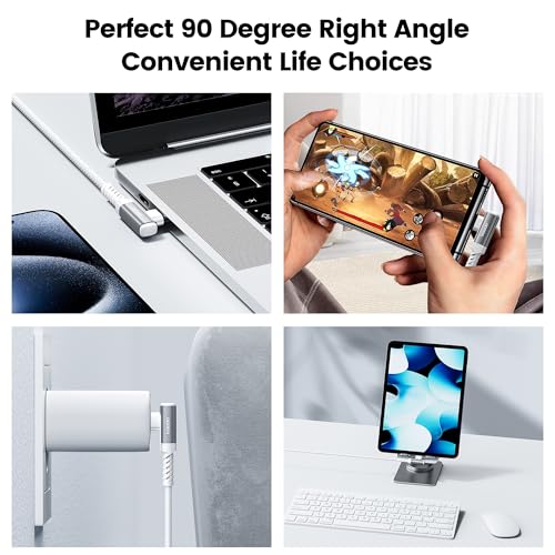 10 ft USB C to USB C Charger Cable (2-Pack) – 60 W Fast Charging Type C Cord with Right Angle Connector for i Phone 16, 15 Pro Max/Plus, Mac Book Air, Samsung S23 Ultra/S22, Note 20 – Superior Durability & Enhanced Ergonomics for Optimal Device Performance