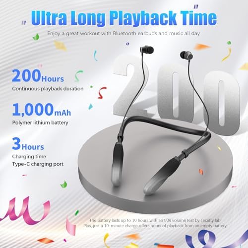 Lecefty Wireless Neckband Headphones – 200-Hour Waterproof Bluetooth Earbuds with Premium Balanced Armature Sound, Hands-Free Calling, Lightweight Comfort for Sports and Outdoor Use – Stylish Silver Finish for Everyday Adventures