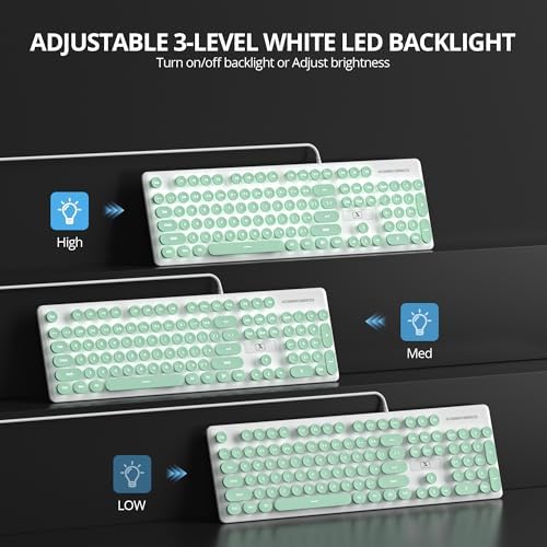 Elevate Your Workspace with the Fogruaden Retro Typewriter Keyboard – Stylish Full-Size USB Design, 104 Round Keys, and White LED Backlighting for Effortless Night Use, Ergonomic & Silent Membrane Keys Perfect for Windows PC and Laptops, Ideal for Writers and Gamers Seeking a Unique Vintage Touch