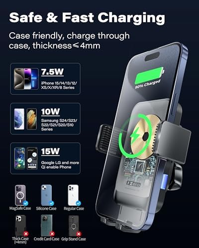Revolutionary Auto-Clamping Wireless Car Charger with Robust Cup Holder Mount – 15 W Fast Charging for i Phone 11-16 Pro Max & Samsung S20-S24 Ultra, Universal Fit for Pixel 4-8 Pro – Maximize Safety and Convenience While Driving