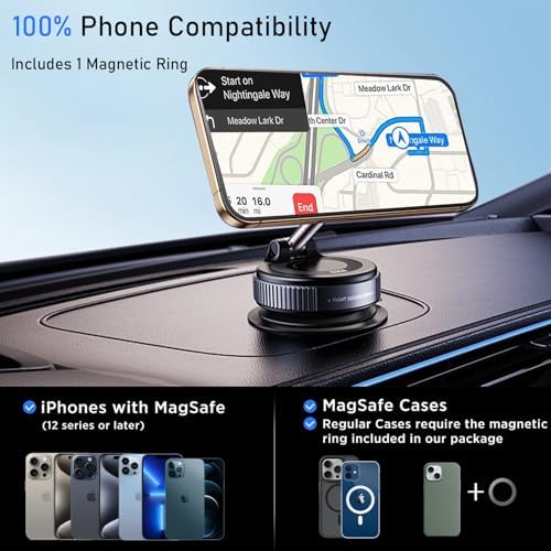 Vacuum Suction Magnetic Phone Holder, 2025 Upgraded Foldable Retractable Suction Cup Car Phone Mount for Magsafe, 360° Adjustable Magnetic Phone Stand for Cars/Gyms/Mirrors/Smooth Surface – Enhanced Compatibility and Speed