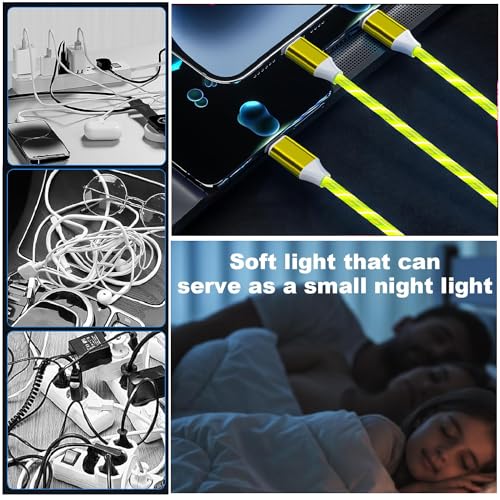 TISTIPPL 3-in-1 Illuminated Charging Cable – Fast Charge with Multi-LED Indicator, Universal Compatibility for Smartphones & Tablets, Durable & Portable Design Perfect for Travel and Daily Use