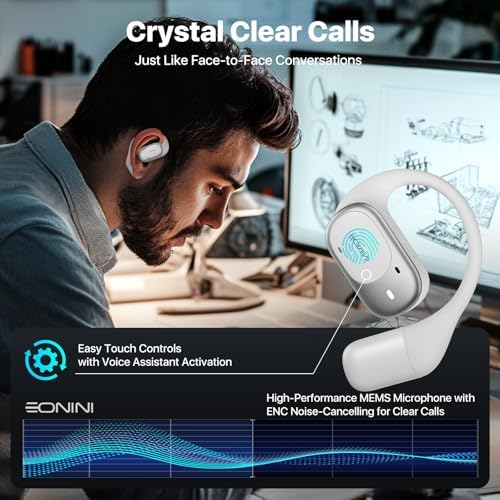 Open Ear Wireless Bluetooth Earbuds – 40 Hours of Playtime, IPX5 Waterproof Sports Headphones with Smart Power Display, Enhanced Call Clarity, Secure Fit for Active Lifestyles, Perfect for Running and Outdoor Activities