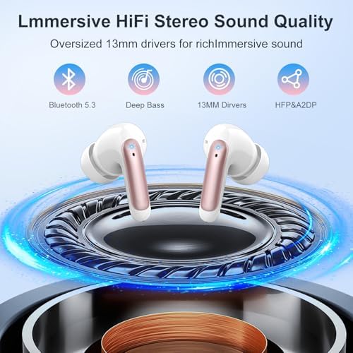 Cutting-Edge Bluetooth 5.3 Wireless Earbuds with Quad HD Microphones – 56-Hour Extended Playtime for Non-Stop Sound, IPX7 Waterproof Design for Active Lifestyles, Premium Hi-Fi Stereo Audio, LED Battery Indicator, USB-C Rapid Charging – Perfect for Workouts, Daily Commutes, and Relaxation Sessions