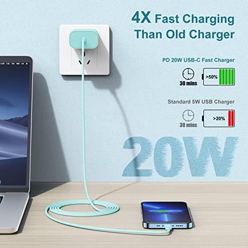 MFi Certified 20 W USB-C to Lightning Fast Charger for i Phone 14/13/12 – 6 FT Durable Cable & Power Delivery Block in Stylish Blue – Ultimate Solution for Rapid Charging of All Apple Devices Including i Pad Pro, XS, XR, 8 Plus – Optimized for Reliability and Speed