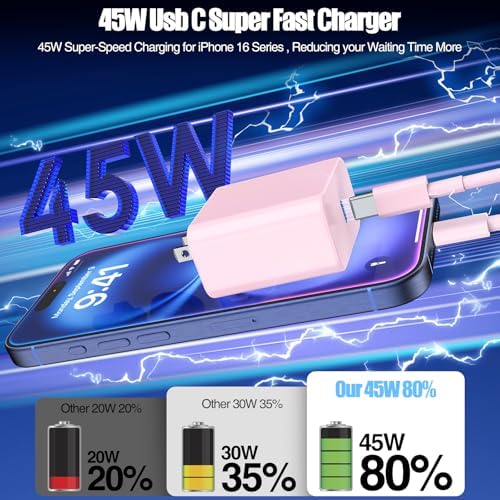 Ultimate 45 W USB-C Fast Charging Bundle for i Phone 16/16 Pro Max & 15/15 Pro Max – Dual 10 FT MFi Certified Type C Cables Included, PD 3.0 Compatible for i Pad Pro, Mac Book M1/M2, Air Pods – Compact & Portable Power Solution