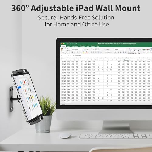 Versatile 360° Tablet Wall Mount Holder – Perfect for i Pad Pro, Mini, Air, Samsung, Kindle, and More – Ideal for Gym, Kitchen, and Office Use – Sturdy Adjustable Design for Hands-Free Viewing and Easy Installation