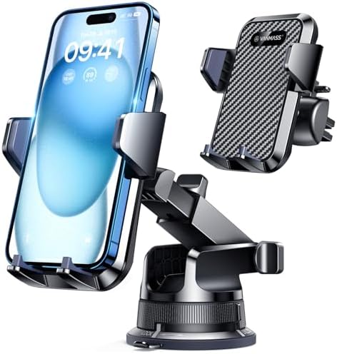 VANMASS 2024 Enhanced Universal Phone Holder – Super Suction Cup Mount for Car Dashboard, Window & Vent – Securely Fits i Phone 15 Pro Max, 14, 13 & More – Hands-Free Vehicle Cradle with 360-Degree Rotation – Sleek Blue Design for Ultimate Convenience and Safety