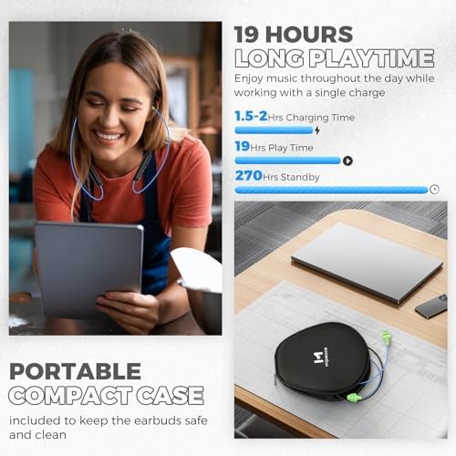 MIPEACE Bluetooth Neckband Earbuds with 29 d B Noise Cancellation – 19+ Hours Long Battery Life, IPX5 Sweatproof Design for Active Lifestyles – Ergonomic Wireless Earplugs with Seamless Connectivity and User-Friendly Controls in Stylish Gray