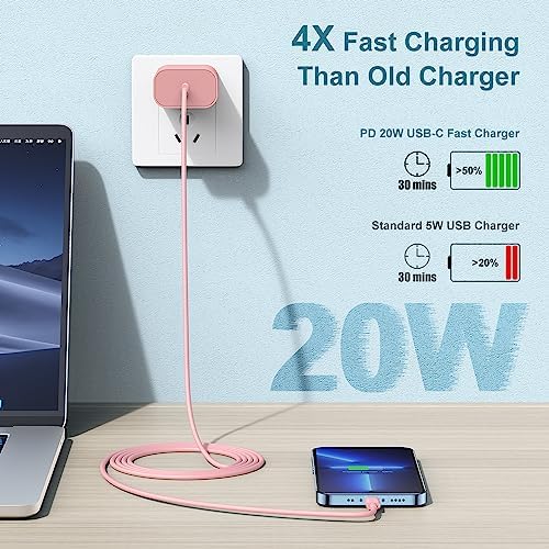 MFi Certified 20 W USB-C to Lightning Fast Charger for i Phone 14/13/12 – 6 FT Durable Cable & Power Delivery Block in Stylish Blue – Ultimate Solution for Rapid Charging of All Apple Devices Including i Pad Pro, XS, XR, 8 Plus – Optimized for Reliability and Speed