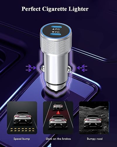 High-Performance i Phone Car Charger – Dual-Port 38 W USB-C & QC3.0 Fast Charging Adapter with 2 Lightning Cables, MFi Certified for i Phone 14, 13 Pro Max, 12, 11, X – Sleek Grey Design for Enhanced Compatibility and Efficiency on the Road