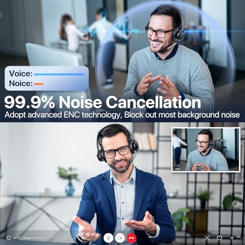 Advanced Bluetooth Headset with Noise-Canceling Microphone – V5.4 Wireless Technology for Effortless Multipoint Connectivity – Ultra-Lightweight Design Perfect for Work, Zoom Meetings, and Mobile Calls – Ideal for Noisy Environments – Stylish Black Finish