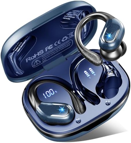 Unleash Your Potential with Bluetooth 5.4 Waterproof Sport Earbuds – 75-Hour Battery Life, Cutting-Edge Noise Cancellation, and Ergonomic Over-Ear Design for Unmatched Comfort – IP7 Waterproof Rated for Ultimate Durability in Active Lifestyles and Running Adventures