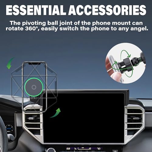 Car Phone Holder for 2022-2025 Toyota Tundra/2023 2024 2025 Toyota Sequoia Accessories 15W Fast Wireless Charger Screen Fixed Clip Cell Phone Mount Hands-Free 360 Degree Rotation(14 Inch) – Enhanced Compatibility and Speed