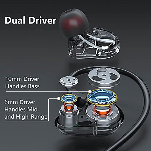 Premium Dual Driver Wired Earphones with Inline Microphone – 3.5 mm Jack, Enhanced Extra Bass, 1.2 m Durable Braided Cable, Ergonomic Hook Design for Secure Fit, Ideal for Music, Gaming & Calls – Black