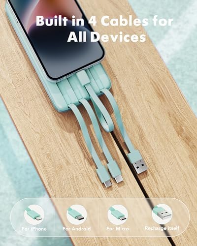 Sleek 10,000 m Ah Multi-Device Portable Charger with Built-In Cables – High-Speed 3 A Power Bank for i Phone, Samsung, Pixel, LG, Moto, i Pad – Ultimate Travel Essential with 6 Outputs for Effortless Charging on the Go