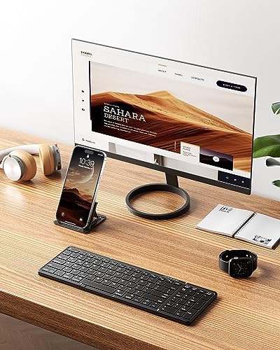 Samsers Wireless Foldable Bluetooth Keyboard with Numeric Keypad – Multi-Device Support for i OS, Android, Windows & Mac – Portable Travel-Friendly Design in Premium PU Leather, Effortless Typing Anywhere!