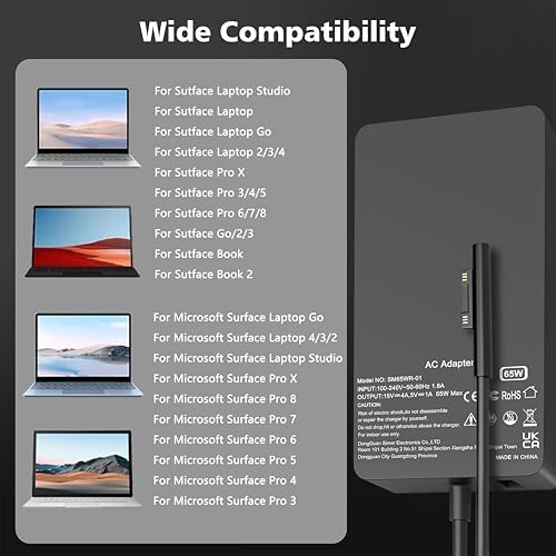 High-Performance 65 W Laptop Charger for Microsoft Surface Pro Series – Universal Compatibility for Pro 10, 9, 8, 7+, 7, 6, 5, 4, 3, X, and Surface Book & Go Models – Enhanced Charging Speed with USB Port – Safety Features for Optimal Device Protection – Perfect for Students, Professionals, and Travelers