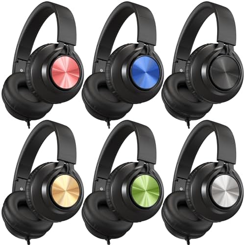 Vibrant AILIHEN Kids Wired Headphones – 6-Pack Classroom Audio Set with Adjustable Comfort, Built-In Microphone, and Foldable Design for Enhanced Learning with Chromebooks and Laptops – Perfect for Daily Durability and On-the-Go Storage