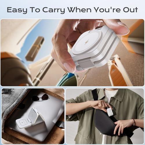 3-in-1 Wireless Charging Station for Apple Devices – KU XIU Portable Travel Charger for i Phone 16/15/14/13/12 Series, Apple Watch 10/9/8/7/6/5/4/3/SE & Air Pods Pro/4/3/2 – Fast, Foldable Design with Enhanced Safety Features and Universal Compatibility