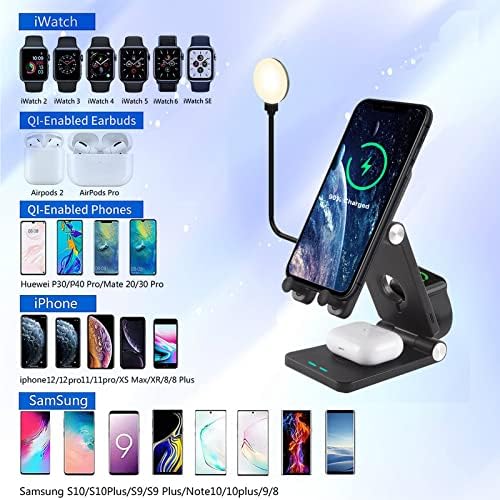 Transform Your Workspace with the Versatile 4-in-1 LED Desk Lamp Featuring Qi-Certified Wireless Charging – Ideal Multi-Device Charger for Air Pods, Apple Watch, i Phone 13/12/11 & Galaxy S21/S20 – Advanced Eye-Care Technology for Enhanced Visibility in Space-Saving Design – Perfect Addition to Nightstands and Contemporary Offices