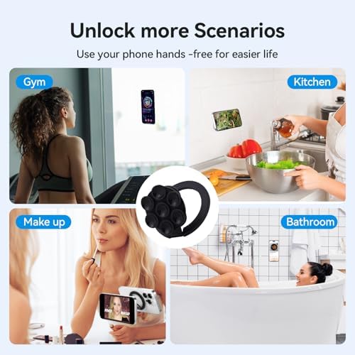 Versatile Magnetic Phone Holder and Multi-Function Stand with Suction Cup and Ring Grip – Perfectly Compatible with i Phone 16/15/14/13/12 Models and Mag Safe Cases (Elegant Black) – Enjoy Hands-Free Viewing and Enhanced Stability