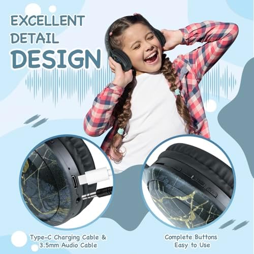 Advanced Bluetooth 5.3 Over-Ear Kids Headphones – Foldable Wireless Design with HD Sound, Built-In Microphone, and Safe Volume Control for Music, Gaming, and Movies – Universal Compatibility with Smartphones & Tablets (Black)