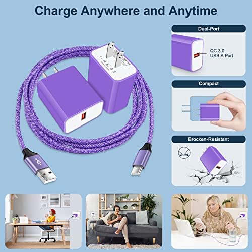 Rapid 18 W Quick Charge 3.0 Wall Charger for LG Devices – Ultra-Fast USB C Charging Solution with Two 6 FT Cables for Stylo, V, G Series, and Velvet – Compact, Safe, and Perfect for On-the-Go Power Needs
