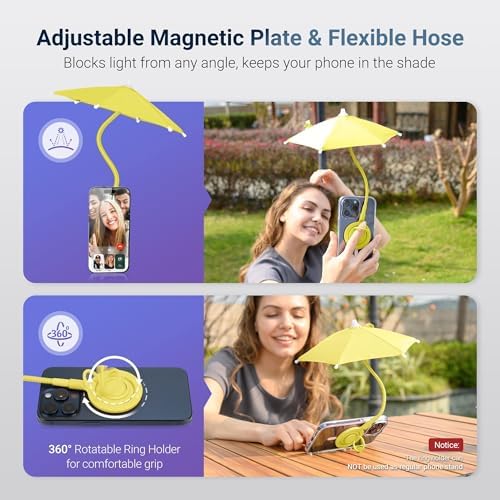 Magnetic Cell Phone Umbrella for Sun,Universal Cute Phone Sunshade Shield Cover with 360°Adjustable & Rotatable Phone Ring,Outdoor Anti-reflective Phone Sun Visor for Magsafe Cell Phone/Android/Kindle – Enhanced Compatibility and Speed