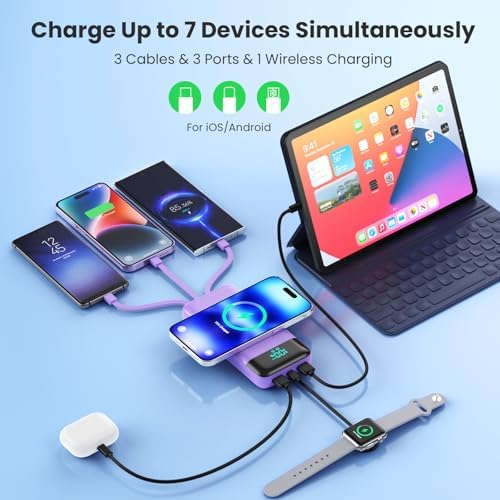 Ultimate 40800 m Ah Multi-Device Wireless Power Bank with Integrated Cables – 15 W Fast Charging Hub for i Phone 16/15/14/13/12 and Samsung Galaxy Series – Exceptional Portability, PD QC 4.0 Technology, LCD Indicator, Lightweight Design for Effortless On-the-Go Power Solutions – Unrivaled Compatibility and Safety Assurance