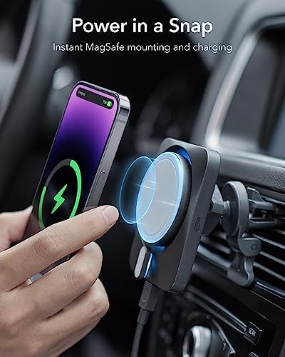 Revolutionize Your Drive with the ESR 15 W Mag Safe Car Mount Charger – Fast Wireless Charging for i Phone 12-16, Featuring Cryo Boost for Optimal Cooling, Apple-Certified Magnetic Phone Charger for Effortless Compatibility and Enhanced Performance on the Go
