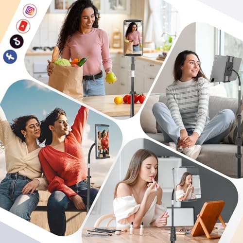 Aureday 67” Adjustable Tripod Stand for Tablets and Smartphones – Versatile Holder for i Pad Mini/Air/Pro, Kindle, Switch, and More – Perfect for Streaming, Video Conferencing, and Content Creation with Enhanced Stability and Portability