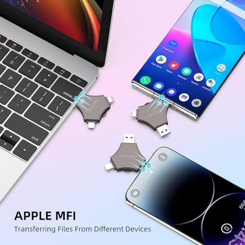 MFi Certified 128 GB USB 3.0 Flash Drive – 3-in-1 External Memory Stick for i Phone, i Pad, Android & PC – High-Speed Data Transfer for Photos, Videos & Backup – Ultimate Portable Storage Solution for Effortless Data Management and Secure File Sharing