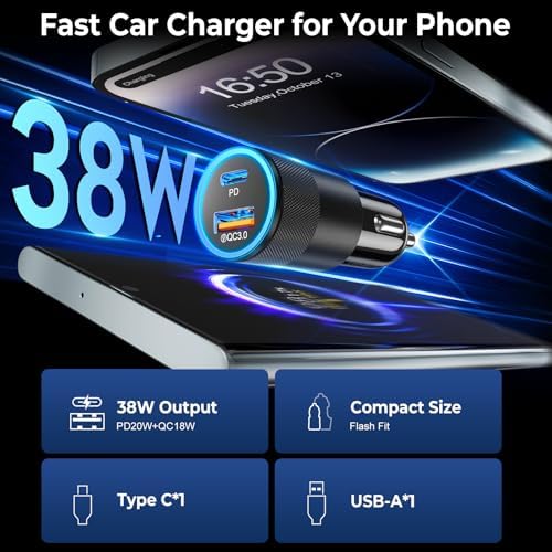 38 W Dual Port USB C Car Charger – Ancekoy 6 Pack Fast Charging Adapter with PD/QC 3.0 for i Phone, Samsung, Google Pixel – Universal Compatibility & Sleek Design for On-the-Go Power Solutions