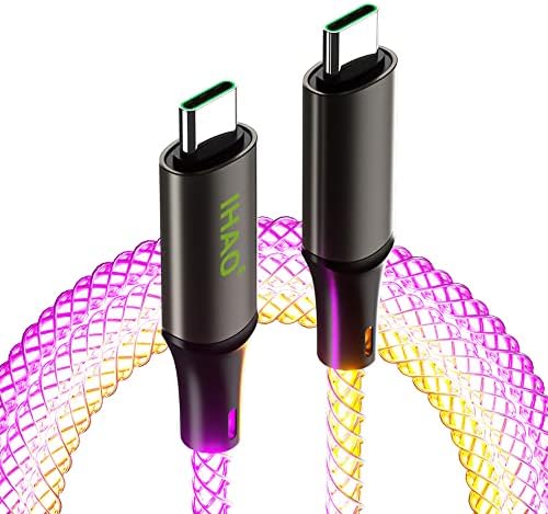 IHAO 60 W USB Type C to Type C Fast Charging Cable with LED Current Indicator – High-Speed Data Transfer for Android & i OS Devices – 39 Inch Universal Charger in Vibrant Green – Durable, Efficient Power Delivery for Modern Tech