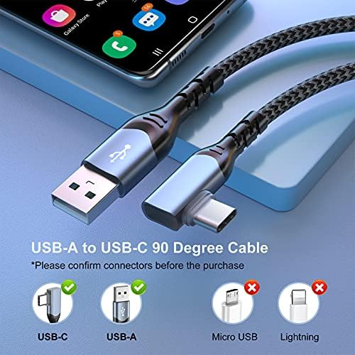 Ultra-Durable 10 ft USB C Cable 5-Pack by OKRAY – Fast Charging Braided Cords with 90-Degree Right Angle Connector for Samsung Galaxy S Series, Google Pixel, and More – Superior Compatibility for Effortless Device Use and Enhanced Performance