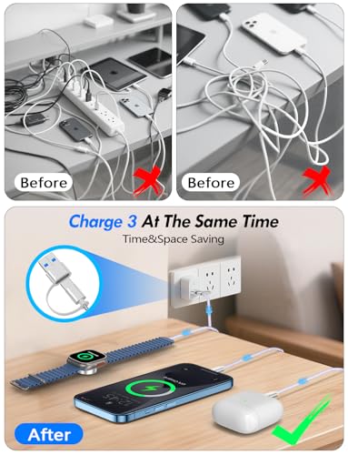 Ultimate 2-Pack Fast Charging Cable Set: Versatile USB A/Type C/Lightning Cables for Quick Charging of Apple Watch & i Phone, 4 FT Length for Seamless Travel Compatibility with i Phone 11-16, i Pad, Apple Watch Ultra & SE, Durable Multi-Device Solution for Enhanced Power Efficiency and Convenience