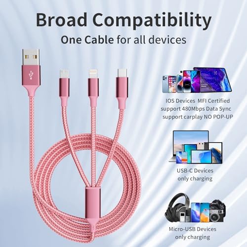 Ultimate 4-in-1 Fast Charging Cable – 65 W Multi-Device Charger with E-Mark Chip for i Phone 16/15/14/13, i Pad, and Laptops – High-Speed USB-C/Lightning Connectivity for Enhanced Performance and Versatility