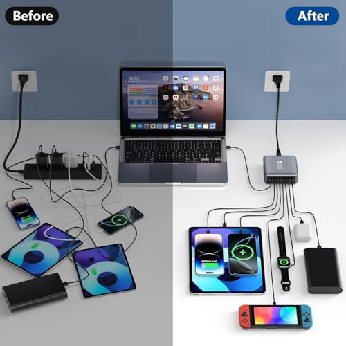 350 W 8-Port USB Fast Charging Station | Multi-Device Charger Block with PD 100 W for Rapid Power Delivery | Universal Compatibility for i Phone, Android, Tablets & More | Compact Design for Home, Office & Travel | Safe Charging with Overcharge Protection