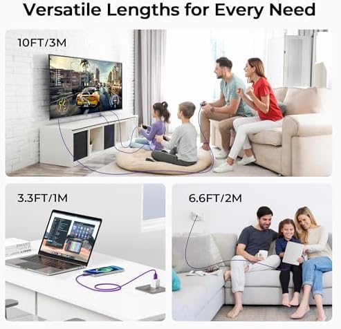 Premium Car Play Charging Cable Set for i Phone 16/15 Pro Max – 3-Pack (3.3 FT, 6.6 FT, 10 FT) USB A to USB C – Fast Data Transfer & Durable Design for i Pad Pro, Air Pods, Galaxy S24/S23/S22 & More – Enhanced Compatibility for Effortless Connectivity and Navigation