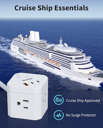 Compact Power Strip Cube with 4 AC Outlets & 3 USB Ports (2 USB-C) – 5 FT Flat Plug Extension Cord, Ideal Travel Charging Station for Office, Dorm, and Cruise Ship Use, Sleek Non-Surge Design for Enhanced Compatibility and Fast Charging Solutions