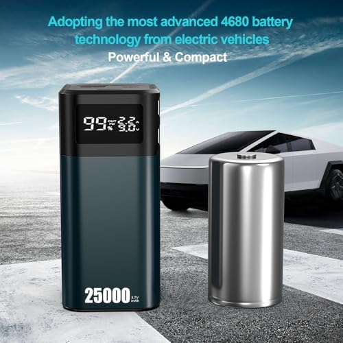 High-Capacity 25000 m Ah Power Bank with Advanced EV 4680 Battery Technology – Ultra-Fast Charging Portable Charger Featuring Built-in USB-C Cable and 4 Ports for Simultaneous Multi-Device Charging – Ideal for i Phone 16/15 Pro Max, i Pad, Galaxy and More – Exceptional Performance for On-the-Go Power Needs