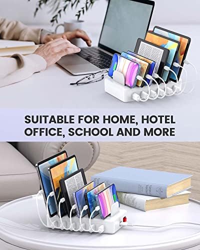 Ultimate 50 W Multi-Device Charging Station with 6 USB Ports & Cables – Space Gray Fast Charging Dock for i Phone, i Pad, Kindle, and More | Efficient Power Hub for Home, Office & Travel – Compact Design with Safety Features