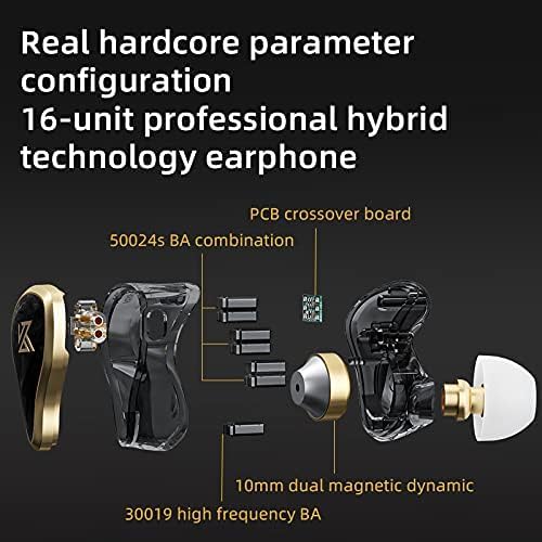 Linsoul KZ ZAS Premium Hybrid IEM Earbuds – Exceptional 7 BA + 1 DD Hi-Fi Bass Headphones for Audiophiles and Gamers – Ergonomic Design, Robust 2-Pin Cable, and Integrated Microphone for Enhanced Communication and Immersive Sound Experience