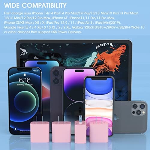 i GENJUN 4 Pack USB C Fast Charger Block – 20 W Power Delivery 3.0 Wall Adapter for i Phone 16/15/14, Galaxy & Pixel – Portable Type C Power Adapter for Air Pods Pro – Compact Travel Essential with Superior Speed and Compatibility