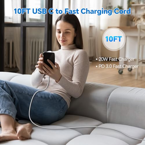 20 W Dual Port USB C & USB A Wall Charger with 10 ft USB C Fast Charging Cable – Ultimate Fast Charging Solution for i Phone 15/16, Pro Max, Plus, i Pad Pro & Android Devices – Compact, High-Speed, Enhanced Compatibility for Dual Device Charging