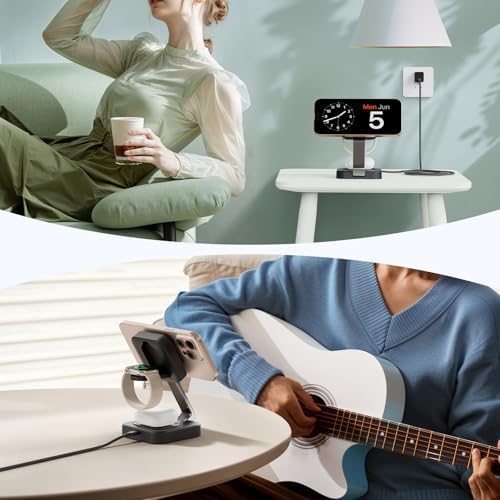2025 Portable Wireless Mag Safe Fast Charging Hub – 3-in-1 Magnetic Charger for i Phone 16, 15, 14, 13, 12 Pro Max Plus, Apple Watch, and Air Pods – Compact Travel Essential with LED Indicator – Ultimate Gift for Tech-Savvy Couples (Black) – Superior Compatibility and Rapid Charging Performance