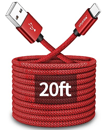 CLEEFUN 20 ft USB Type C Cable – Extra Long Nylon Braided Charger Cord for Fast Charging & Data Transfer, Compatible with Samsung Galaxy Note, LG, Moto, Pixel, Switch & More – Durable & Tangle-Free Design for Ultimate Convenience