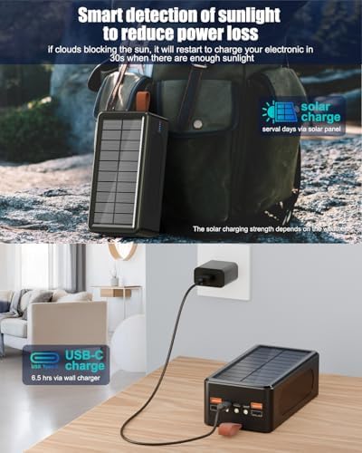 Ultra-High Capacity 90,000 m Ah Solar Power Bank with 35 W Fast Charging – Wireless Charger for Outdoor Adventures, Travel, and Emergency Preparedness | 7-Port USB-C/PD, Integrated LED Flashlight, IP66 Waterproof Design for Extreme Conditions