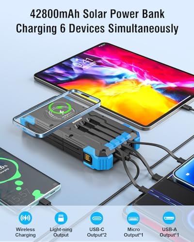 High-Capacity 42800 m Ah Solar Power Bank – Ultimate Outdoor Portable Charger with Wireless Fast Charging & Dual LED Flashlights for i Phone, Samsung, and More – Eco-Friendly Energy Solution Designed for Adventure Seekers